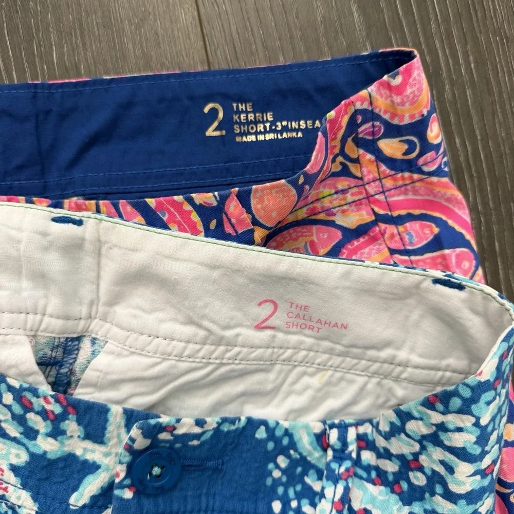 Lilly Pulitzer Womens Sz 2 Shorts Lot of 2 Pink Blue Resort Preppy Vacation - Picture 3 of 9